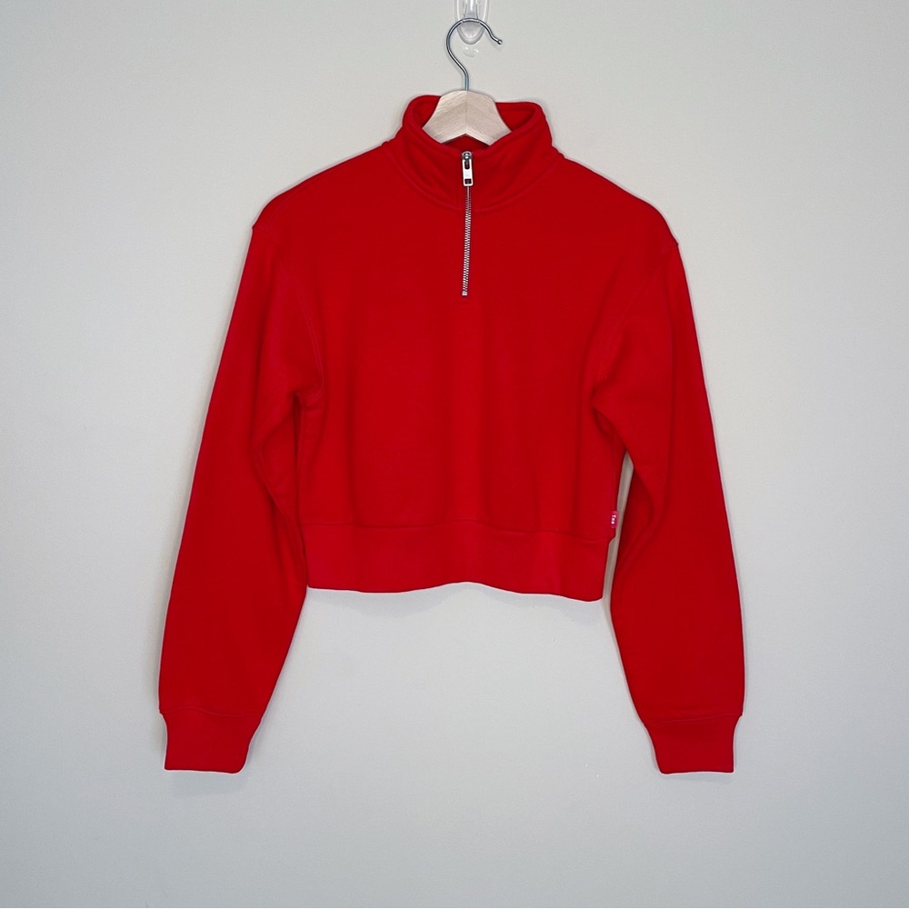 TNA Aritzia Red Perfect 1/4 Zip Sweatshirt Cropped Fleece Pullover XXS